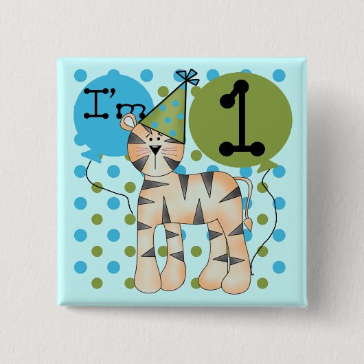 Tiger 1. Geburtstag T - Shirt und Geschenke Button (Vorderseite)