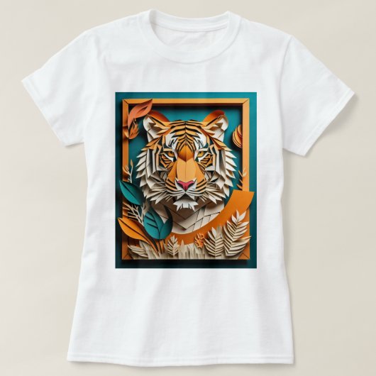 Tiger 3D Paper Art Design T - Shirt (Design vorne)