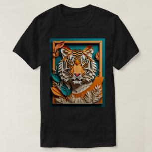 Tiger 3D Paper Art Design T - Shirt