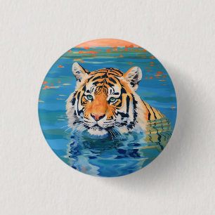 Tiger, Abzeichen, Anstecknadel, Knopf, bemalt, Kun Button