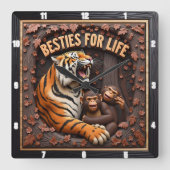 Tiger-Affe enge Freunde Quadratische Wanduhr (Vorderseite)