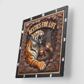 Tiger-Affe enge Freunde Quadratische Wanduhr (Winkel)