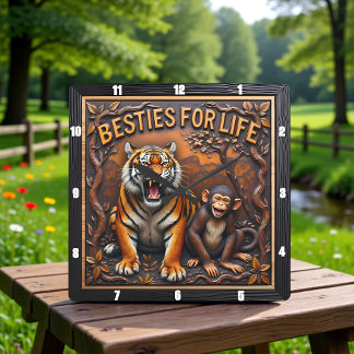 Tiger-Affen-Freunde Dschungel Quadratische Wanduhr