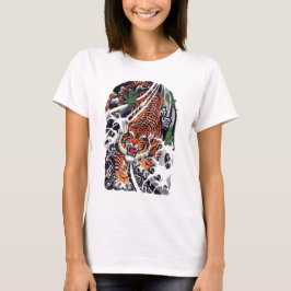 Tiger & Ahorn-Blätter Tätowierdesign T-Shirt