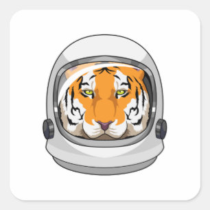 Tiger als Astronaut mit Helm Quadratischer Aufkleber