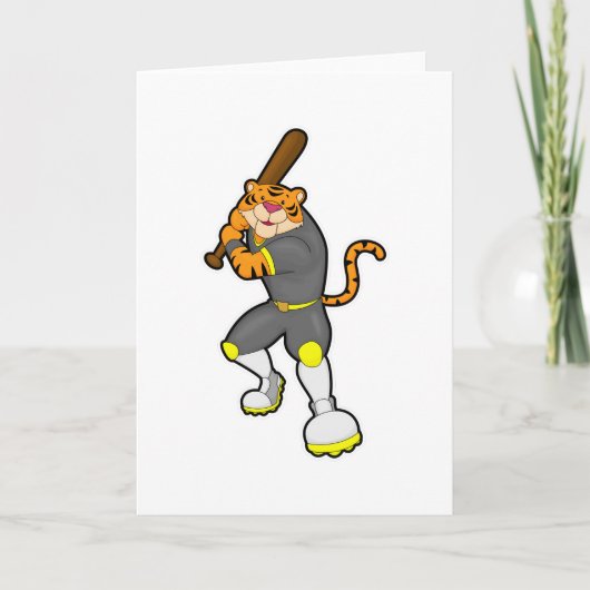 Tiger als Baseballspieler mit Baseballschläger Karte (Vorderseite)