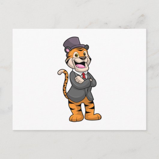 Tiger als Bräutigam mit Jacke & Hut Postkarte (Vorderseite)