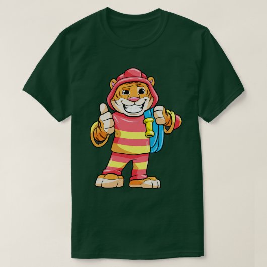 Tiger als Feuerwehrmann mit Schlauch T-Shirt (Design vorne)