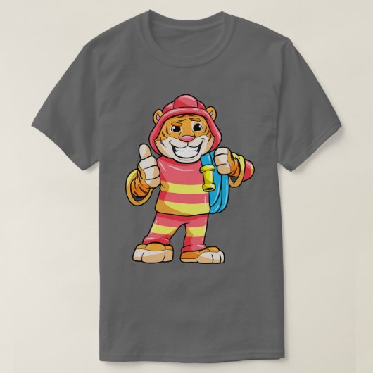Tiger als Feuerwehrmann mit Schlauch T-Shirt (Design vorne)