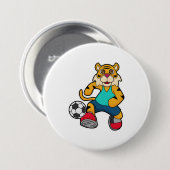 Tiger als Fußballspieler mit Fußball Button (Vorne & Hinten)