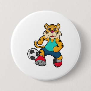 Tiger als Fußballspieler mit Fußball Button