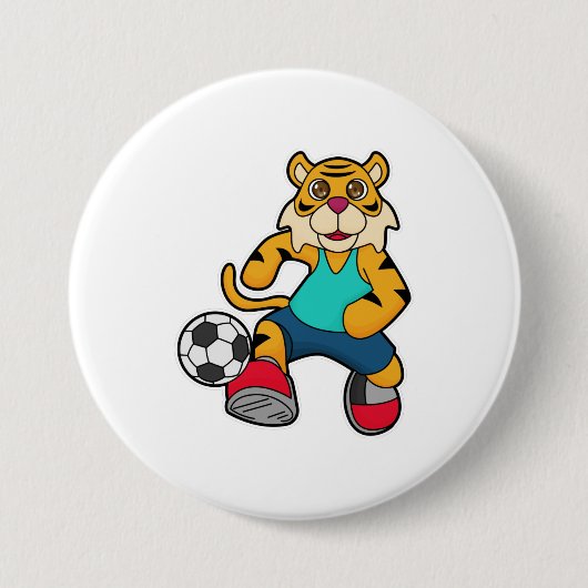 Tiger als Fußballspieler mit Fußball Button (Vorderseite)