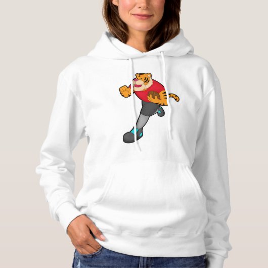 Tiger als Fußballspieler mit Fußball Hoodie (Vorderseite)