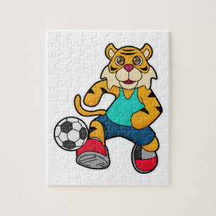 Tiger als Fußballspieler mit Fußball Puzzle