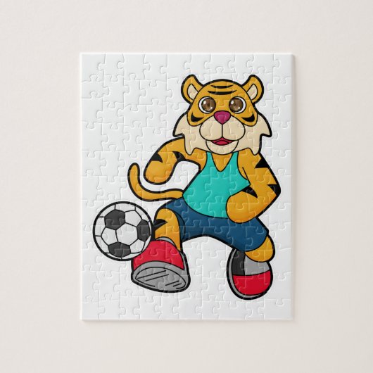 Tiger als Fußballspieler mit Fußball Puzzle (Vertikal)