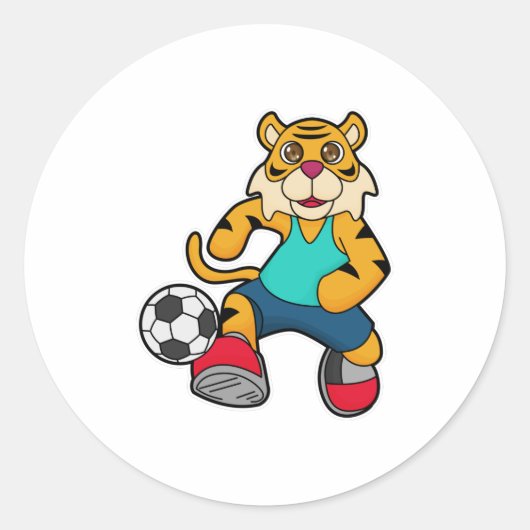 Tiger als Fußballspieler mit Fußball Runder Aufkleber (Vorderseite)
