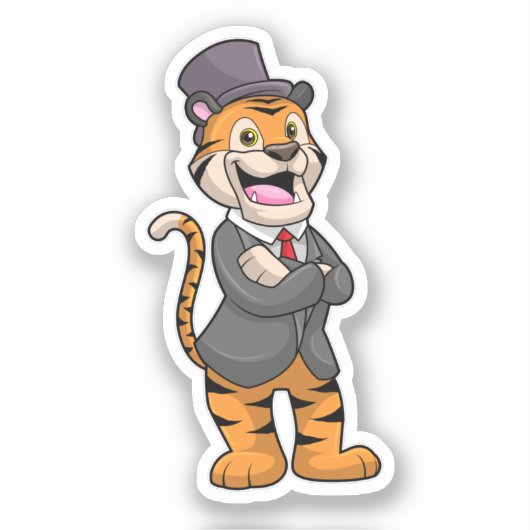 Tiger als Groom mit Jacket & Hut Aufkleber (Vorderseite)