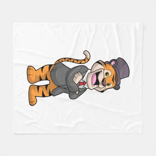 Tiger als Groom mit Jacket & Hut Fleecedecke (Vorderseite (Horizontal))
