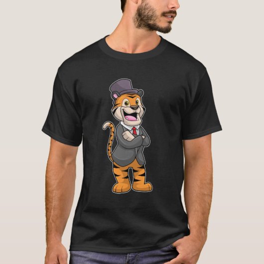Tiger als Groom mit Jacket & Hut T-Shirt (Vorderseite)