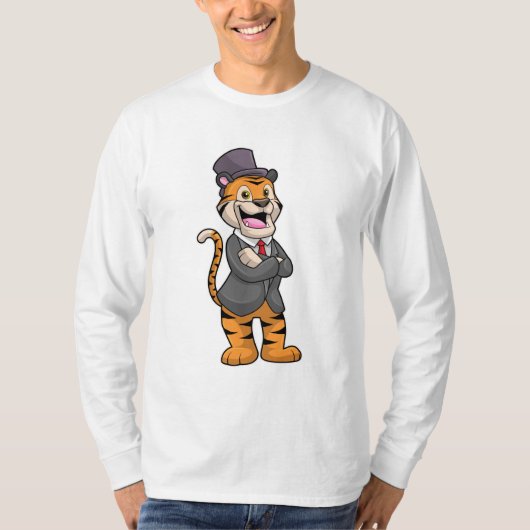 Tiger als Groom mit Jacket & Hut T-Shirt (Vorderseite)