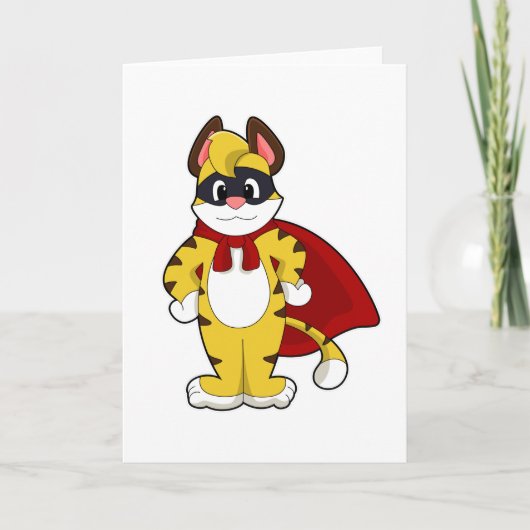 Tiger als Held mit Maske und Cape Karte (Vorderseite)