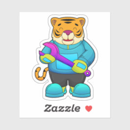 Tiger als Mechaniker mit Schlüssel Aufkleber