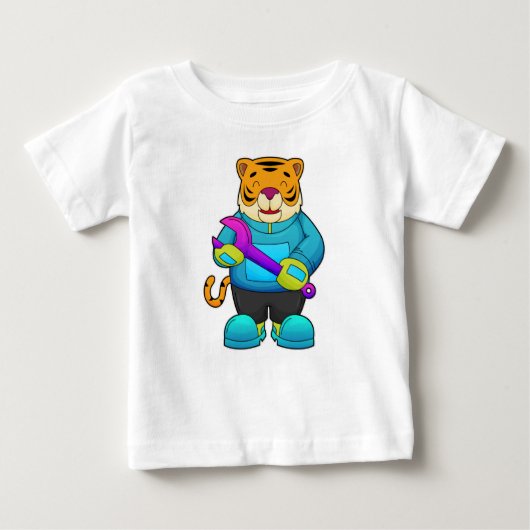 Tiger als Mechaniker mit Schlüssel Baby T-shirt (Vorderseite)