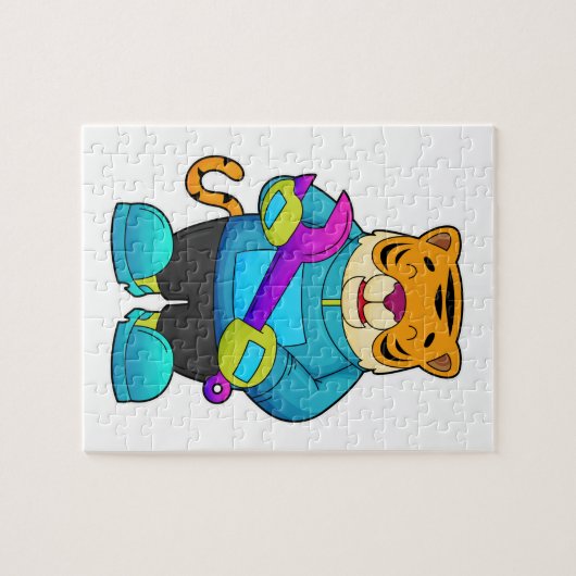 Tiger als Mechaniker mit Schlüssel Puzzle (Horizontal)