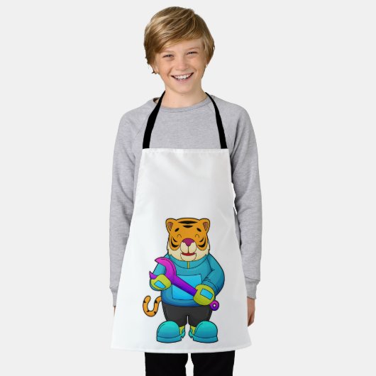 Tiger als Mechaniker mit Schlüssel Schürze (Getragen)