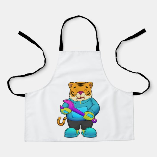 Tiger als Mechaniker mit Schlüssel Schürze (Vorderseite)