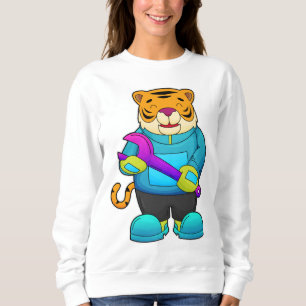 Tiger als Mechaniker mit Schlüssel Sweatshirt