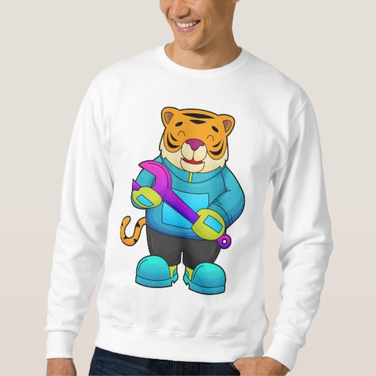 Tiger als Mechaniker mit Schlüssel Sweatshirt (Vorderseite)