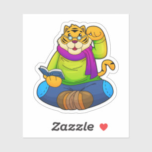 Tiger als Nerd mit Buch Aufkleber