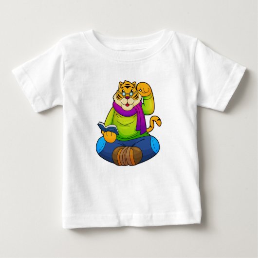 Tiger als Nerd mit Buch Baby T-shirt (Vorderseite)