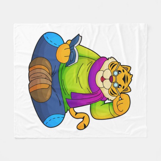 Tiger als Nerd mit Buch Fleecedecke (Vorderseite (Horizontal))