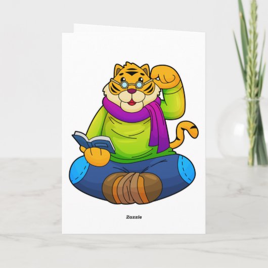 Tiger als Nerd mit Buch Karte (Rückseite)