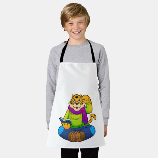 Tiger als Nerd mit Buch Schürze (Getragen)