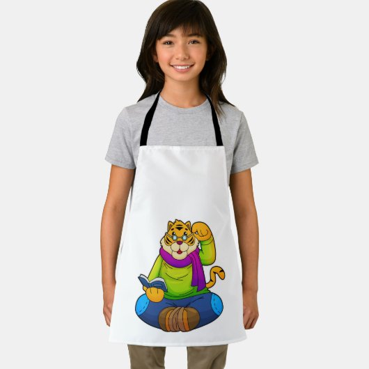 Tiger als Nerd mit Buch Schürze (Insitu)