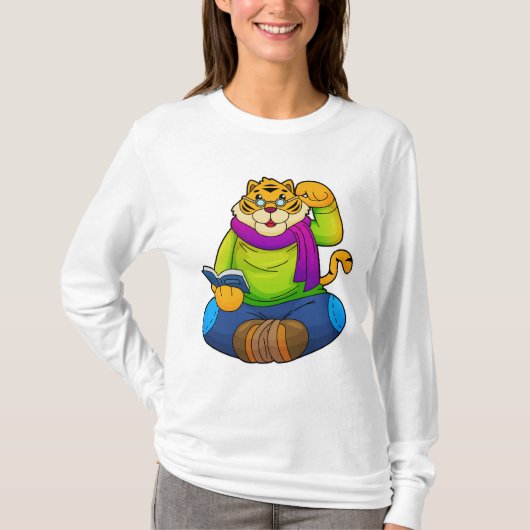 Tiger als Nerd mit Buch T-Shirt (Vorderseite)