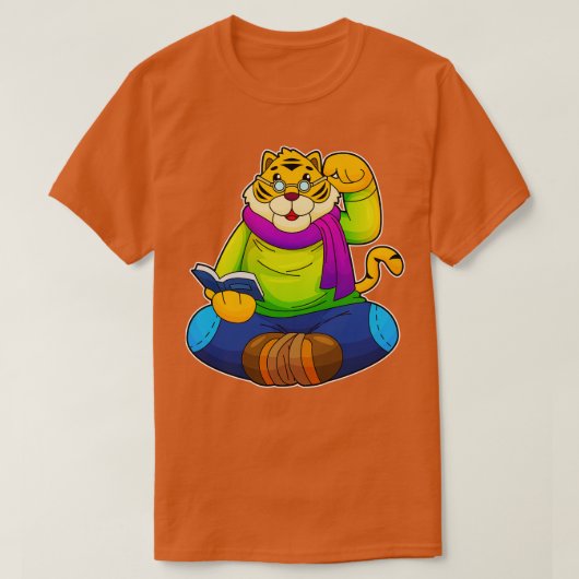 Tiger als Nerd mit Buch T-Shirt (Design vorne)