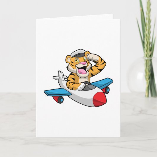Tiger als Pilot im Flugzeug Karte (Vorderseite)