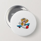 Tiger als Pilot in Flugzeuge Button (Vorne & Hinten)