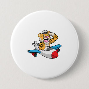 Tiger als Pilot in Flugzeuge Button