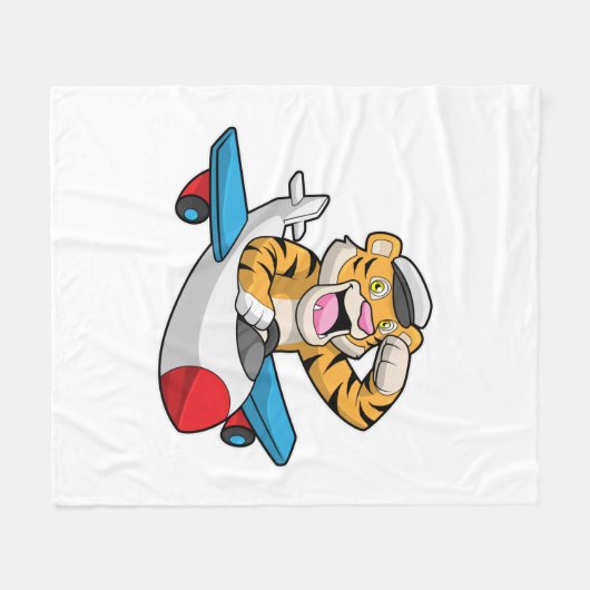 Tiger als Pilot in Flugzeuge Fleecedecke (Vorderseite (Horizontal))