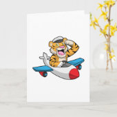 Tiger als Pilot in Flugzeuge Karte (Gelbe Blume)