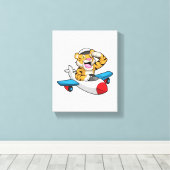 Tiger als Pilot in Flugzeuge Leinwanddruck (Insitu (Holzboden))