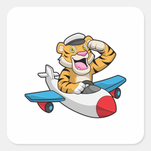 Tiger als Pilot in Flugzeuge Quadratischer Aufkleber (Vorderseite)