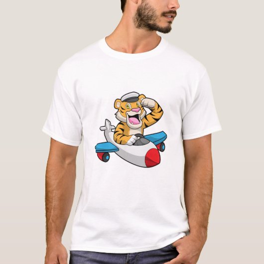 Tiger als Pilot in Flugzeuge T-Shirt (Vorderseite)