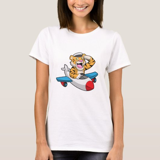 Tiger als Pilot in Flugzeuge T-Shirt (Vorderseite)