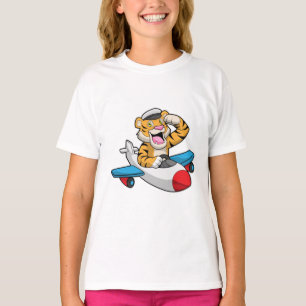 Tiger als Pilot in Flugzeuge T-Shirt